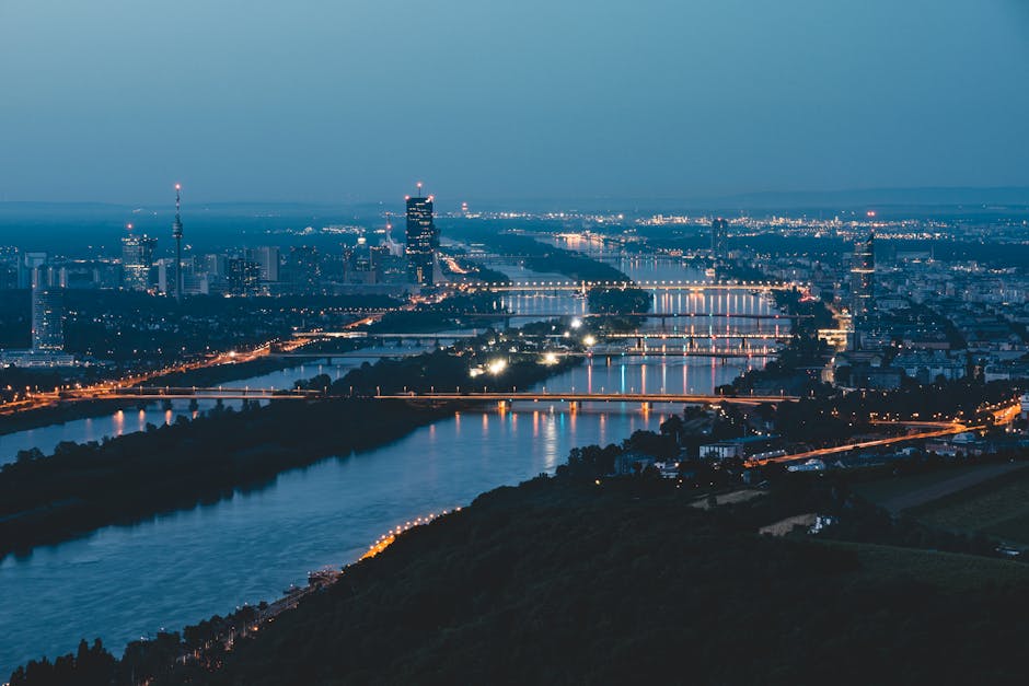 Abend, beleuchtet, br&uuml;cken